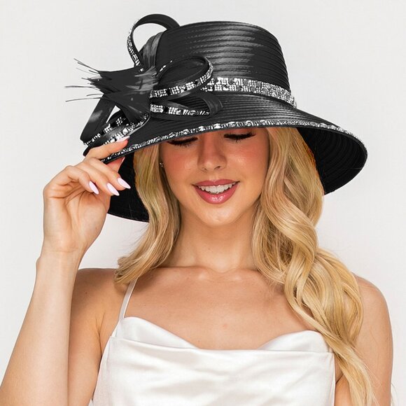 Elegant Dressy  Hat Ribbon Rhinestone  Accent Derby Church Brunch Tea main image 2